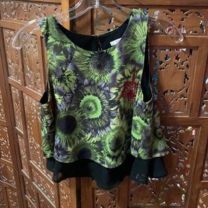 Cute Flare Sunflower Print Sleeveless Crop Top